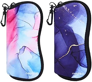 molshine 2 Pieces Soft Sunglasses Case,Neoprene Zipper Glasses Pouch,Portable Eyeglasses Bag with Hook for Women Men