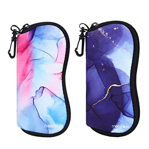 molshine 2 Pezzi Custodia Morbida per Occhiali da Sole,Custodia per Occhiali con Cerniera in Neoprene,Borsa per Occhiali Portatile con Gancio per Donna Uomo