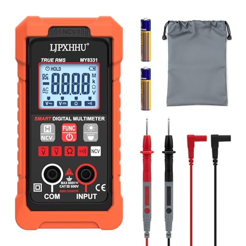 Digital Multimeter Volt Meter TRMS 4000 Counts Auto-Range NCV Voltage Multi Tester Smart Electrical Car Battery Voltmeter AC/DC Volt, Ohm Resistance, Continuity with Test Leads Large LED Backlight