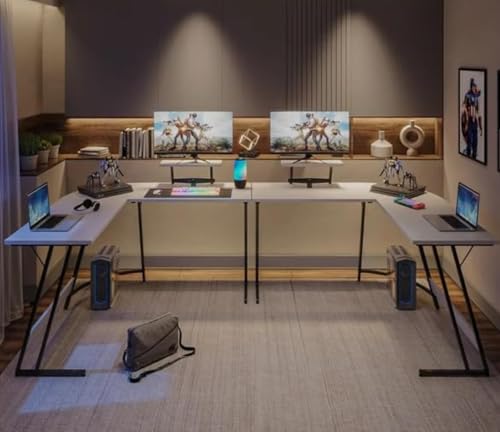Image of Deskio Siyora L Shaped Table I Computer Table for Home Pc I Office Computer Table for Home I Rounded Corner Desk I Gaming I Worktable (130 Cm x 50 Cm x 75 Cm) White Wood, Metal - DIY