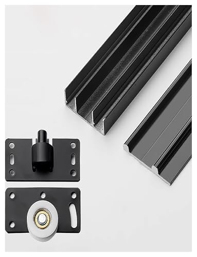 Generico Kit ferramenta for Porta Scorrevole a Scomparsa, Kit Binario in Alluminio, Scorrimento Fluido e Silenzioso, Facile da installare, Senza Anta for Porta Singola Larga 18-25 mm(Black,70cm)