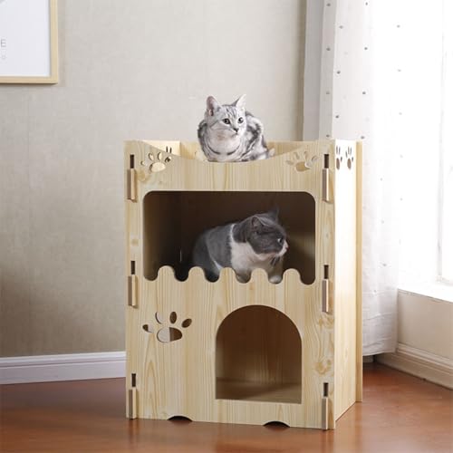 木製ゲージ 猫 犬 ペットヴィラ ペットハウス ベッド 天然木 取り外し可能 頑丈 ウッド ナチュラル インテリア スリーピングネスト 広い空間 安定した 多機能 噛み耐え 通年 54*35*71cm