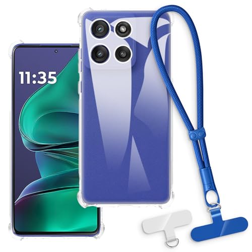 OAGELIM 2-in-1 Protective Case and Wrist Strap Compatible with Motorola Moto G Stylus Gen 5 5G Phone Cover with Detachable Lanyard, Anti-Slip Anti-Loss Grip Handle (Clear + Blue)
