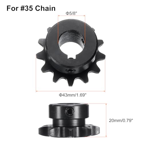 Image of uxcell #35 Chain Roller Sprocket B Type, 5 /8 inch Bore 13 Tooth Single Strand Chain Sprocket, Carbon Steel, Keyway with Set Screws