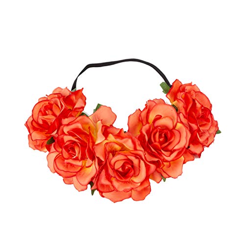 Bohemia Big Rose Flower Headband Floral Crown Hair Garland Party Wedding Festival Headpiece (Orange)