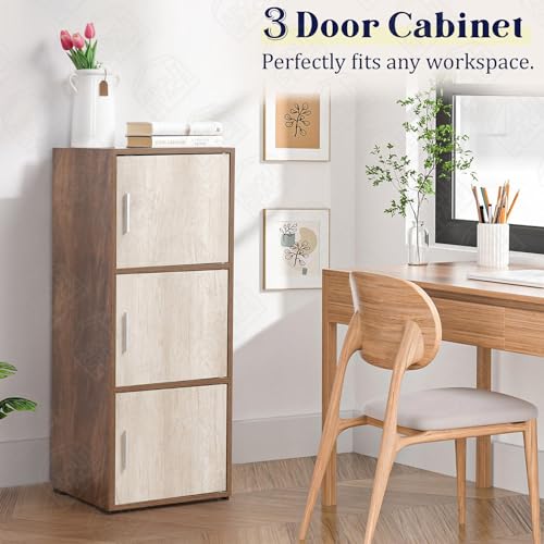 ABOUT SPACE Wooden Cabinet - 3 Tier Engineered Wood Storage Cabinet for Living Room with Magnetic Door, Space Saving Furniture for Home, Office, Kitchen (Walnut -L 38 x B 38 x H 100.5 cm) - Image 8