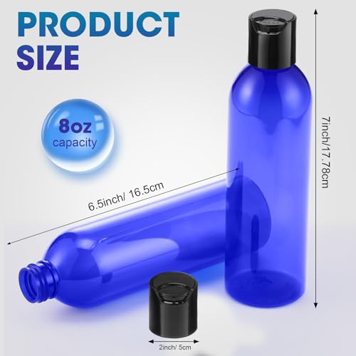 Eccliy 48 Pack 8oz Empty Plastic Squeeze Bottles with Disc Caps Travel Containers Refillable Plastic Empty Bottles with Caps for Shampoo, Lotions, Liquid Body Soap, Creams (Blue)2