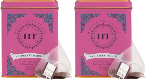 Image of Harney & Sons HT Raspberry Herbal Tea, Caffeine Free, 20 Sachets Tin (Pack of 2)