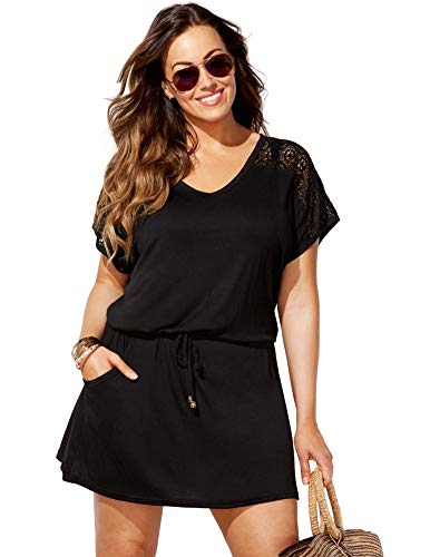 Swimsuits For All Women's Plus Size Swimsuit Cover Up Dress with Crochet 22/24 Black