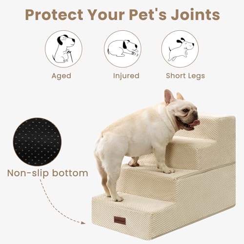 Image of Aodisman Dog Steps for Bed & Couch,18.5 inch H 4-Step Pet Stairs for Small Dogs | High-Support Anti-Slip Dog Ramp, Easy-to-Climb Steps for Doggies, Older Cats,Short-Legged Dogs to Get on and off Beds,Beige