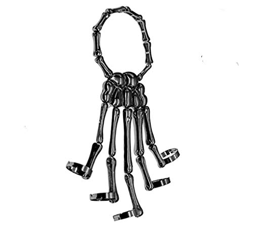 HWLA 2020 Fashionable Skeleton Punk Hand Bone Bracelet Bangle Ring for Nightclub Halloween Costume Accessories, Skull Fingers Metal Skeleton Slave Bracelet Ring, Valentines Rock. (Black)