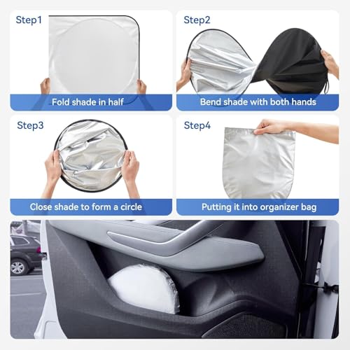Image of Round Foldable Windshield Car Sun Shade with Storage Pouch for for Cars, Suvs & Hatchbacks UV Protection Use