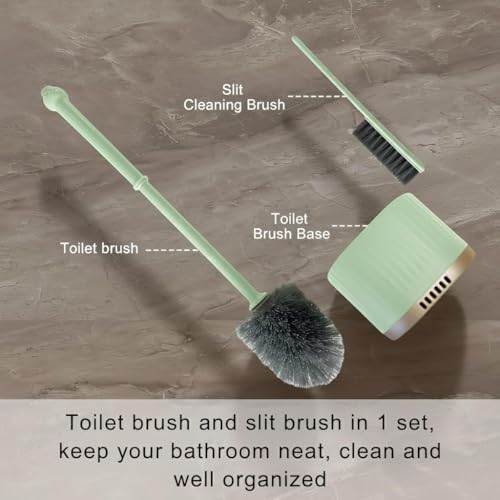 Image of HomeCloud Wall Mounted Silicone Toilet Brush | Soft Bristle Bathroom Cleaning Brush with Holder | Modern Japanese Design | Quick-Drying & Hygienic (Light Green)
