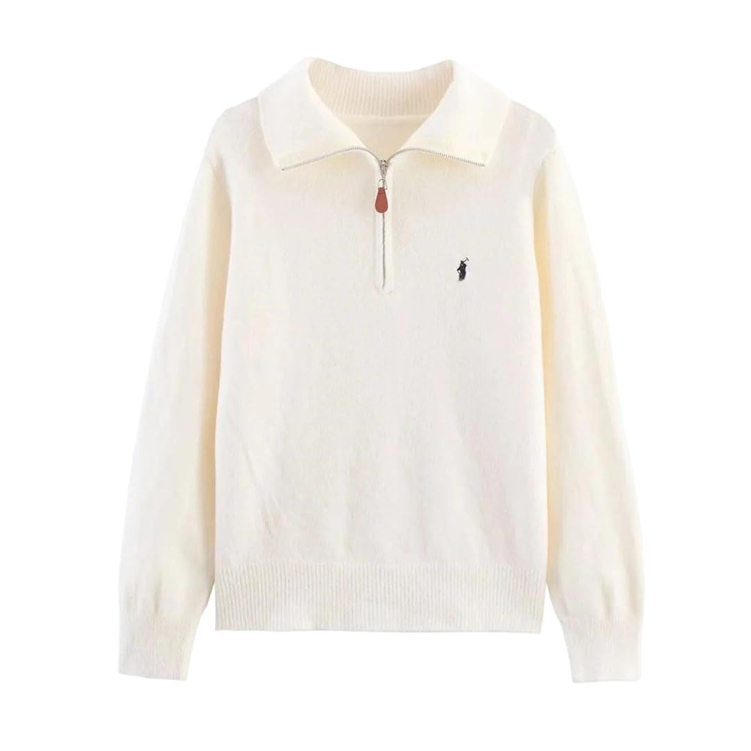 WomenS Half Zip Pullover Sweater Solid Color Lazy Style Spring Knit Top