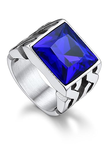 Bandmax Bague Homme Saphir Bleu de Synthèse Taille 62, Bague Anneau Celtique Acier Inoxydable