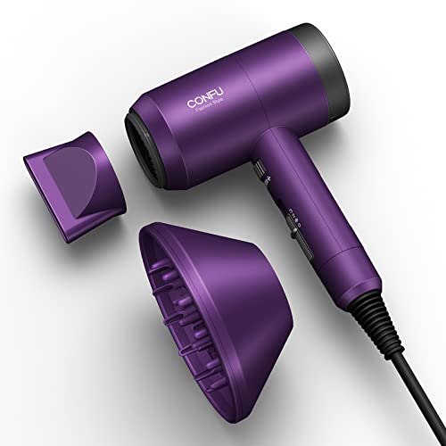 Ionic Hair Dryer, Portable Lightweight Diffuser Hair Dryer, CONFU Hair Dryer, 2 Attachments Use for Curly/Wavy/Straighten Hair, Blow Dryer Fast Drying Ideal Chocie for Women and Girls Purple
