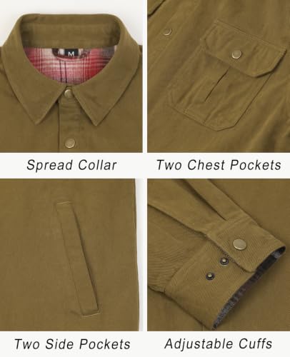 Image of ZENTHACE Men's Full Flannel Lined Shirt Jacket, Heavy Washed Rugged Cotton