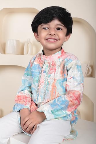 Image of POLKA TOTS Boys Cotton Ethnic Kurta Pajama Set with Attached Koti | Ethnic Motif Wear Kids Kurta Pyjama for Boys & Toddlers | Traditional Dress for Weddings & Festivals | Festive Jubba Set for Babies