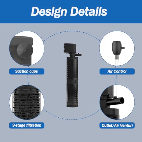 Image of AquaMiracle True 4-Stage Fish Tank Filter, in-Tank Submersible Aquarium Filter Internal Fish Filter with Aeration, for 40-70 Gallon Aquariums