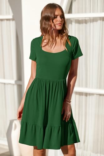Image of Newshows Women's 2026 Summer Casual Square Neck Ruffle A Line Beach Vacation Sundress Work Business Dress with Pockets