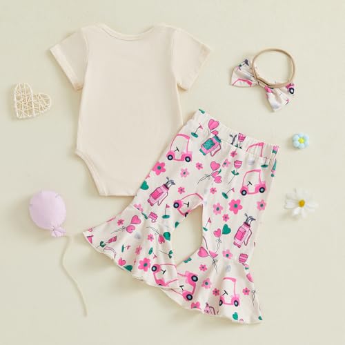 Newborn Baby Girl Golf Outfit Daddy's Little Caddy Onesie Romper Golf Cart Flare Pants Set 3Pcs Summer Clothes4