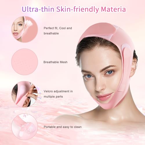 Chin Strap for Sleeping, Chin Strap for Snoring, Adjustable Anti Snoring Device for Men and Women, V Line Lifting Mask, Band for Firming Jawline Breathable and Reusable, Pink - Image 6