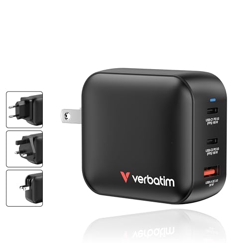 Image of Verbatim Mini GaN Wall Charger 100W 3 Port 2X USB-C Ports PD 3.0 (PPS) up to 100W 1x USB-A Port QC 3.0 up to 30W