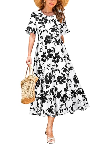 Image of STYLEWORD Womens Summer Casual Short Sleeve Flowy Midi Beach Dress