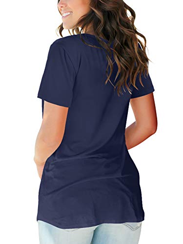 Sampeel Woman Short Sleeve Shirts V Neck Casual Tees Trendy Clothes Navy Blue Xl #TOP2