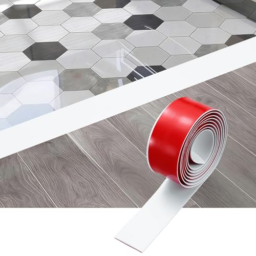 sourcing map Tira de transición de suelo, 6.5 pies x 1.97 x 0.15 pulgadas, tiras autoadhesivas para cubrir el suelo, borde laminado para espacios de suelo, transición de alfombras, color blanco