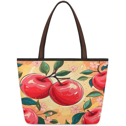 Watercolour Apples Flowers Tote Bag Multi Pocket Zippered Beach Bag Lightweight Waterproof Handbag for Women Men Work Gym Travel Swimming Yoga Grocery Shopping L