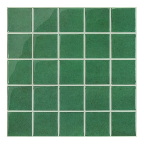 Commomy Gruesas Azulejos Adhesivos Cocina Verde, 10-Piezas, 30.5 x 30.5cm, Baldosa Vinilo Cocina Pared Autoadhesivos 3D, Salpicadero Baldosas Adhesivas para Pared Cocina Baño y Metro