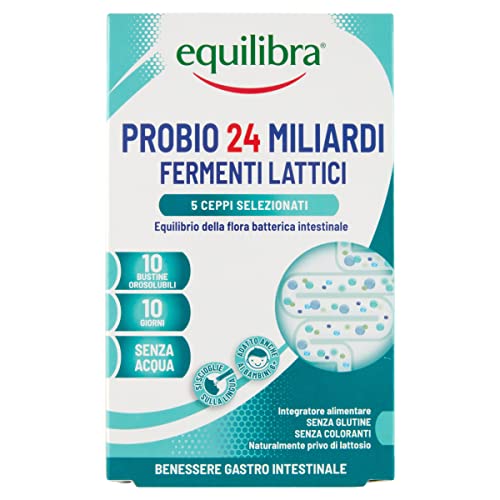 Equilibra Integratori Alimentari, Probio 24 Miliardi, Integratore Di Fermenti Lattici Per L'Equilibrio Della Flora Intestinale, Senza Acqua, Senza Glutine, 10 Bustine Orosolubili