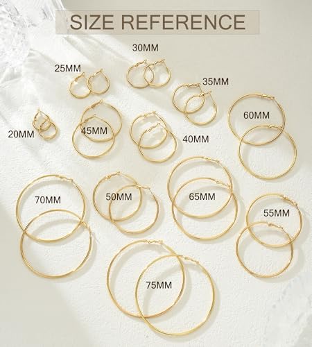 12 Pairs 14K Gold Plated Hoop Earrings for Women Non Tarnish - image 6