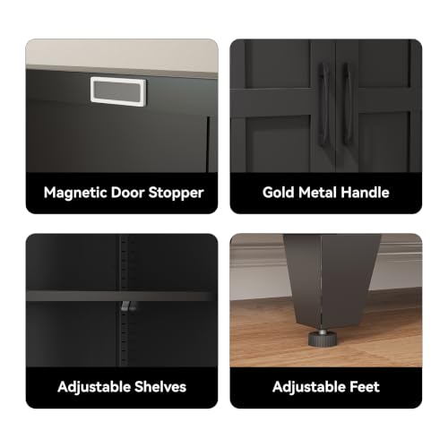 Image of COFaR 71 inch Black Metal Storage Cabinet with Doors for Office and Garage | 5-tier kitchen pantry cabinet with square-panel doors and 4 adjustable shelves for laundry room, office or garage storage.