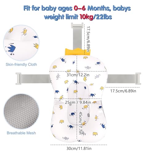 Image of Colorlife Baby Bath Seat Support Net Infant Bathing Seat Support Mat, Adjustable Comfortable Non-Slip Three-Pointed Baby Shower Net Bathtub Sit Up Mesh for Newborn 0-12 Months-Crown(No Bathtub)