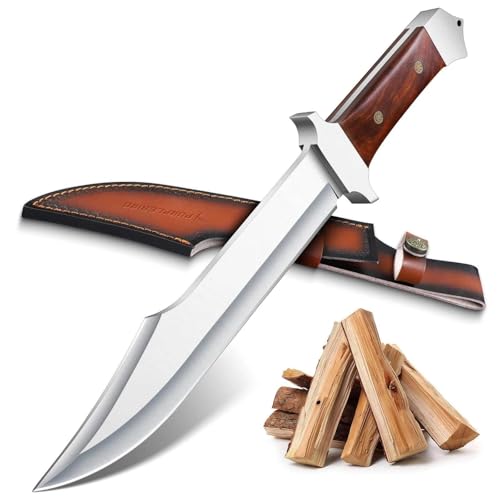 PURPLEBIRD Outdoor Messer Machete Scharf Echt mit 6MM Klingenrücken D2 Stahl Full Tang Bowiemesser mit Scheide für Wandern & Bushcraft Geschenke für Männer