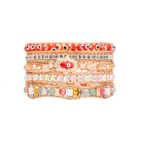 Image of YGLINE Boho Handmade Wrap Leather Tube Crystal Stone Bracelet for Women