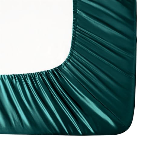 Image of Ersmak Silk Satin Fitted Sheet, Soft Deep Pocket Bottom Luxury Queen Fitted Sheet, Wrinkle Free, Breathable, Fade Resistant - Teal