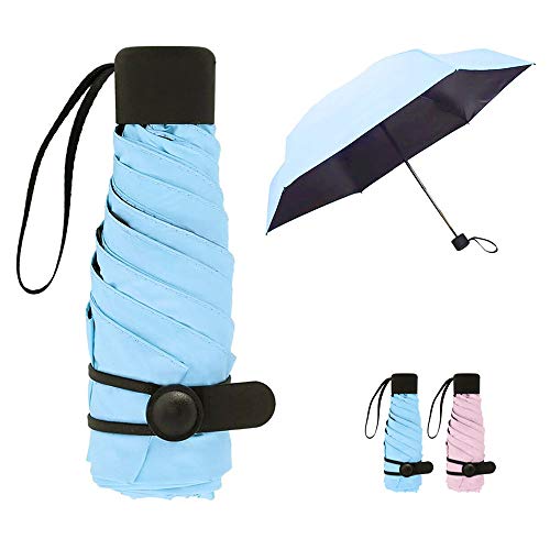 Preisvergleich Produktbild Regenschirm Taschenschirm, Queta Anti-UV Reise Regenschirm Mini Visier Sonnenschutz Regenschirm für Frauen Mädchen Kinder Outdoor-Aktivitäten, UPF50 + (Blau)