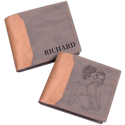 Personalized Wallets for Men, Custom Photo Mens Wallets with Name Engraved Leather Wallet for Men, Customized Gifts for Him, Boyfriend, Dad, Husband, Anniversaries, Fathers Day, Birthday Gifts