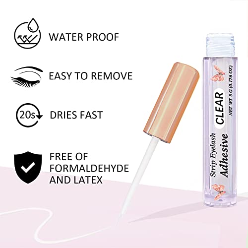 Clear Eyelash Glue Super Strong Hold Clear Eyelash Adhesive Waterproof Lash Glue Latex-Free Suitable For Sensitive Eyes Lashes Glue 5Ml 0.18 Oz (1 Pack Clear) #TOP1