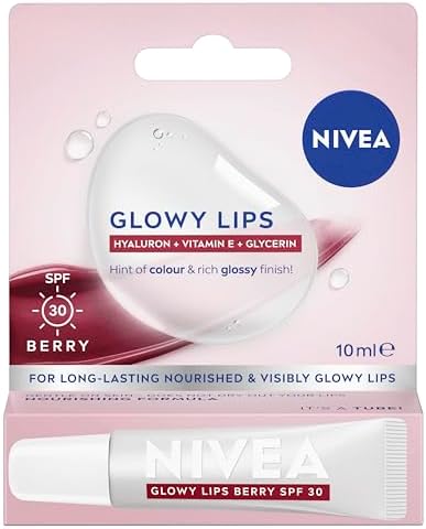 NIVEA Glowy Lips Berry SPF 30 10g | With Hyaluron, Vitamin E & Glycerin | Sheer Tinted Lip Balm | Glossy Finish | Long-Lasting Hydration | Buildable Colour | Vegan Formula