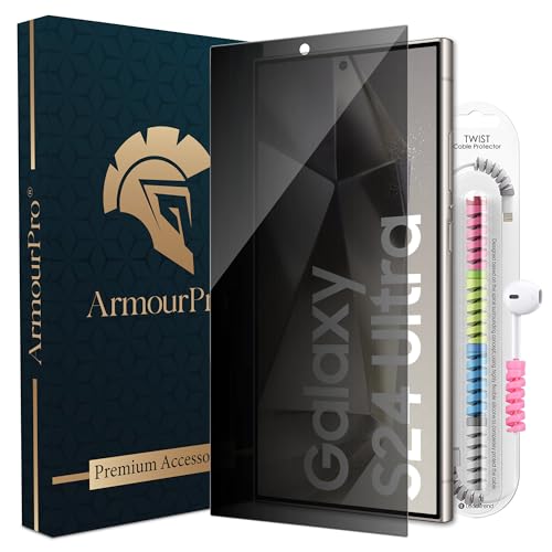 Image of ArmourPro Privacy Tempered Glass for Samsung Galaxy S24 Ultra - Anti Spy Borderless Anti Peeping Screen Protector, Edge to Edge Coverage, 9H Anti-Scratch, Case Friendly, Easy Installation Kit with Cable Protector