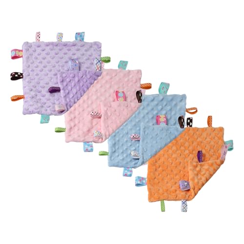 Image of CREVENT Tag Security Blankets for Babies, Soft Small Loveys for Boys, Baby Comforter Sensory Blanket, Great Gifts for Birthday Baby Shower (10 inchX10 inch 10 Taggies)
