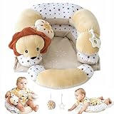 Aila+Aiden 2-in-1 Tummy Time Mat and Seated Support with Sensory Toys – for Newborns and Babies – Includes Detachable Cushion for Supervised Play & Head/Neck Development (Sand)