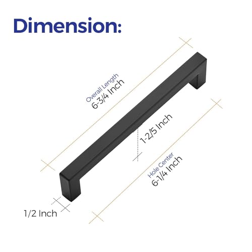 Image of Ravinte 1 Pack 6-1 /4 Inch Kitchen Square Cabinet Handles Matte Black Pulls Stainless Steel Drawer Pulls Kitchen Cabinet Hardware Handles