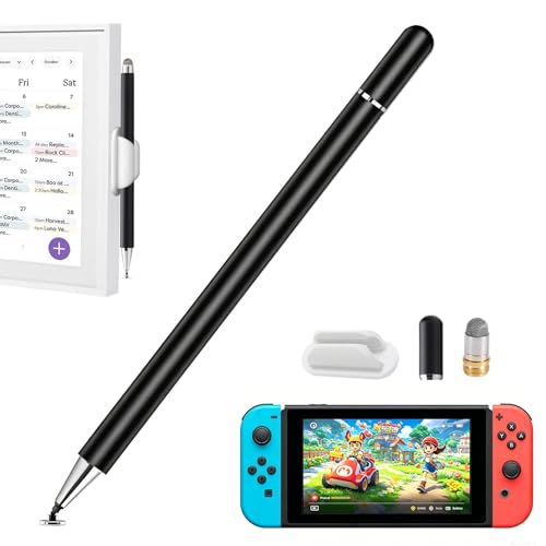 Image of Stylus and Mount for Nintendo Switch /Skylight Calendars 15 /27 Inch, Dual Tip with Mesh and Disc Tip | Magnetic Pen Cap | Flexiple Stylus Holder Mount to Calendar,Capacitive Stylus Pen-Black