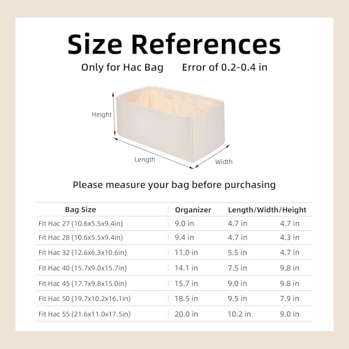Image of DGAZ Silk Purse Organizer Insert For Hermes Hac 28 /32 /40 /45 /50 Bags, Luxury Handbag & Tote Organizer, Simplicity bag organizer(Craie,Hac45)