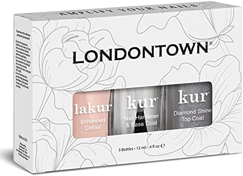 LONDONTOWN Manicure Trio Set, Base & Top Coat, Lakur Nail Polish, Diamond Dusted Mani